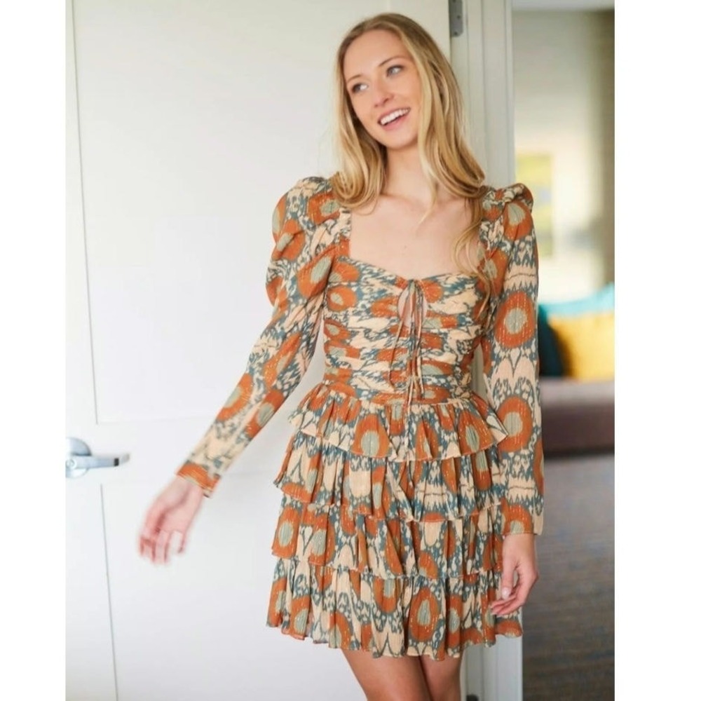 Ulla Johnson Naiya Ruffled Long Sleeve Mini Dress Nimbus Size 0 $595